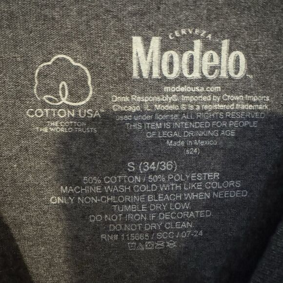 Modelo Beer Small T-Shirt Men's Graphic Tee Charcoal Grey Cerveza Logo Top Lion - Picture 3 of 6